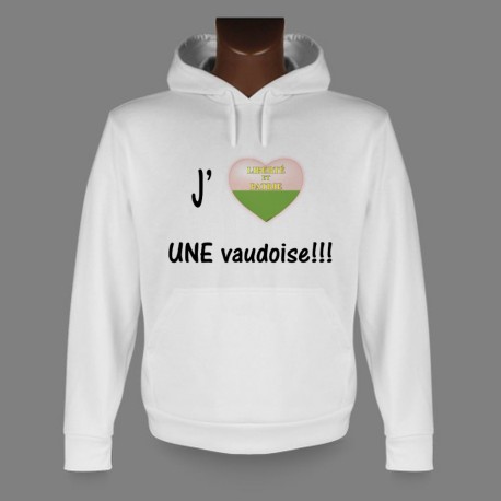 Sweat bianco a cappuccio - J'aime UNE Vaudoise