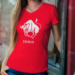 T-shirt in cotone moda donna - Segno astrologico del Toro (Taurus in latino)