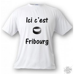 T-Shirt puck de hockey - Ici c'est Fribourg - pour homme ou femme, White