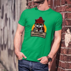 Men's cotton T-Shirt - En mode télétravail ★ Chat hipster ★